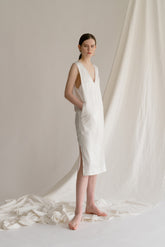 Sleeveless Deep V-Neck Linen Midi Dress with Side Slits